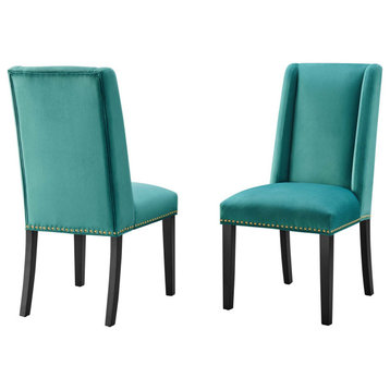 Dining Chair, Nailhead, Set of 2, Teal Blue, Velvet, Modern, Bistro Hospitality