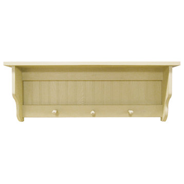 Pine Shelf With Pegs, Old Cream
