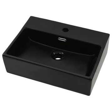 vidaXL Basin with Faucet Hole Modern Ceramic Black 20.3" Home Wash Vanity Sink