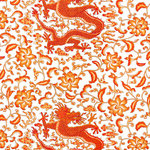 SCALAMANDRE - Chi'En Dragon Linen Print, Persimmon - COTTON / COTTON BLEND