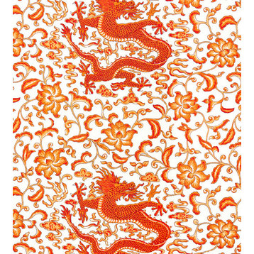 Chi'En Dragon Linen Print, Persimmon