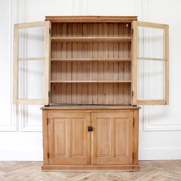 Antique Rustic Pine Wood 2 Part Cupboard