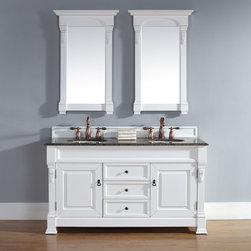 60 inch Cottage White Finish Double Traditional Bathroom Vanity Optional Tops - Bathroom Vanities And Sink Consoles