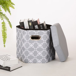 Glitzhome Hexahedron Oxford Foldable Storage Ottoman with Padded Seat, Gray - Products