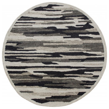 4' Round Black and Gray Camouflage Area Rug