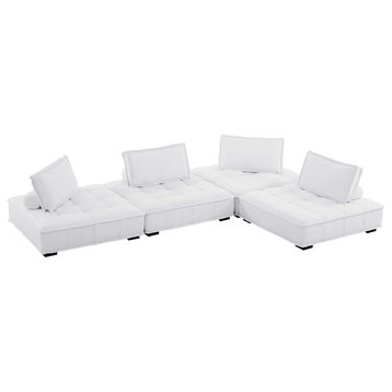 Saunter Tufted Fabric Fabric 4-Piece Sectional Sofa White