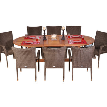 Rennaisance 9-Piece Eucalyptus and Wicker Extendable Oval Patio Dining Set