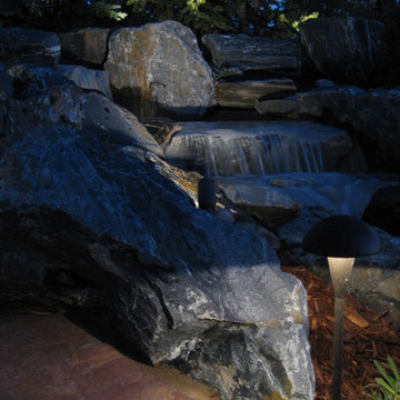 Backyard Mountain Waterfall & Stone Fire Pit