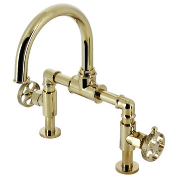 Kingston Brass KS2172RKX Bridge Bathroom Faucet With Push Pop-Up, Polished Brass