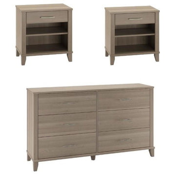 Somerset 3 Piece 6 Drawer Double Dresser and Nightstand Set in Ash Gray
