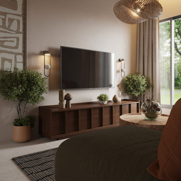 Japandi Living Room in a Two-Storey House in Moni, Limassol