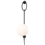 Hudson Valley Lighting - Gina 1-Light Plug-in Wall Sconce, Old Bronze - Gina plays with the idea of mounting a hand-held lantern on the wall, its hoop fitting snugly in the top mount and its timeless sphere diffuser clicking into place on the other mount. The dark fabric-wrapped cord plugs into a wall outlet, making Gina an easy way to add instant glamour to a temporary space.
