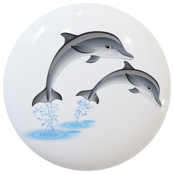 Dolphins Jumping Ceramic Cabinet Drawer Knob