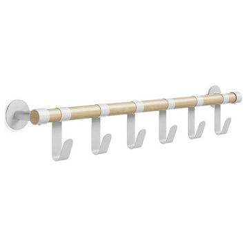 Safco Resi Contemporary Coat Wall Rack with 6 Metal Hooks in White