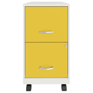 UrbanPro 18" 2 Drawer Mobile Metal Vertical File Cabinet in White/Goldfinch