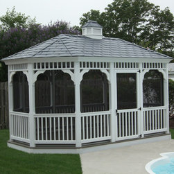 Oval Vinyl Gazebos by a Backyard Pool - Gazebos