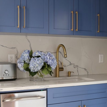 Deep Blue Shaker style kitchen in a pre-war apartment in Brooklyn Heights