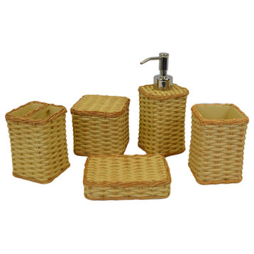 Bathroom Accessory Set | Beige Basket Weave Design