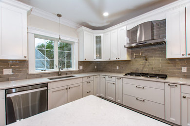 Example of a large arts and crafts kitchen design in Boston