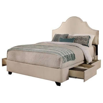 Portman Fabric Upholstered "Steel-Core" Platform Cal. King Bed/4-Drawers Ivory