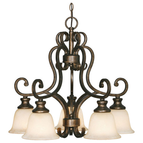 Torbellino 5-Light Nook Chandelier, Cordoban Bronze With Remolino Glass