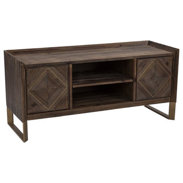 Maklaine Contemporary Reclaimed Wood Media Console in Brown