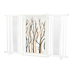 Fusion Gates - Fusion Gate with Willow Branch Design, White Pearl, 60"-65" - Dog Gates
