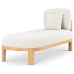 Meridian Furniture - Maybourne Boucle Fabric Upholstered Chaise/Bench, Cream, Natural Finish - Refresh your room with this handsome cream Maybourne boucle fabric bench/chaise, a unique combination of comfort and style. Upholstered in rich cream boucle fabric, this bench has a solid wood base with a rich natural finish to lend it durability and a touch of warmth. With a plush upholstered seat and back, this bench/chaise has a built-in backrest to provide additional comfort and support. Whether gracing your living room or enhancing the elegance of your bedroom, the Maybourne bench/chaise redefines relaxation and style.
