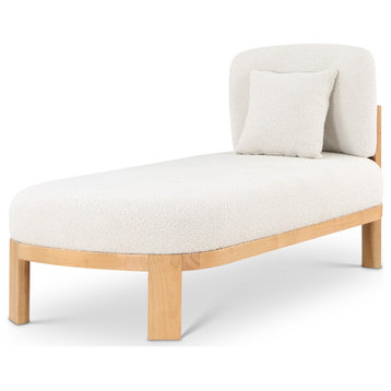 Maybourne Boucle Fabric Upholstered Chaise/Bench, Cream, Natural Finish