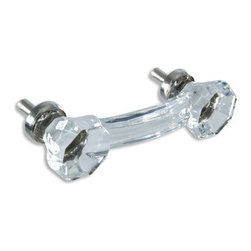 CKP - 3 inch Glass Pull, Clear Glass, Nickel Base - Cabinet And Drawer Handle Pulls
