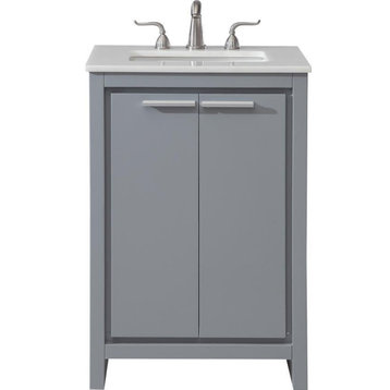 Vanity Cabinet Sink Gray Aluminum Alloy Solid Wood 2 -Door