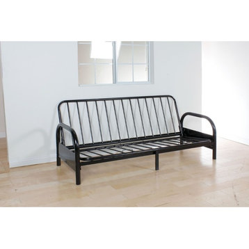 Benzara BM186030 Metal Adjustable Sofa Frame with Metal Armrests, Black