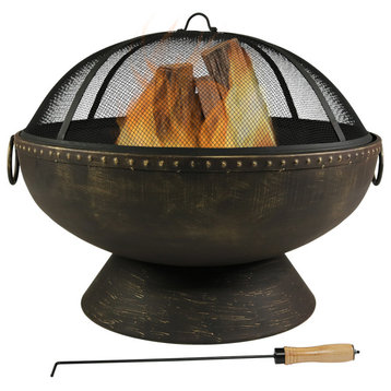 Sunnydaze Outdoor Firebowl Fire Pit With Handles and Spark Screen, 30"