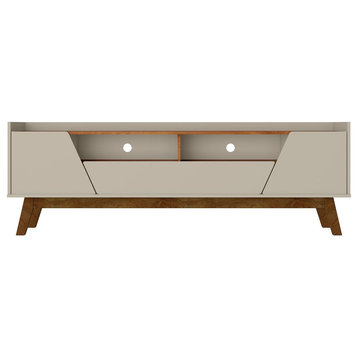 Mid-Century Modern Marcus 70.86 TV Stand Solid Wood Legs, Greige and Nature