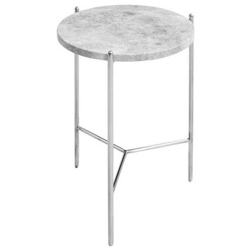 Rosa End Table, Marble With Polished Stainless Steel Frame, Carrara White