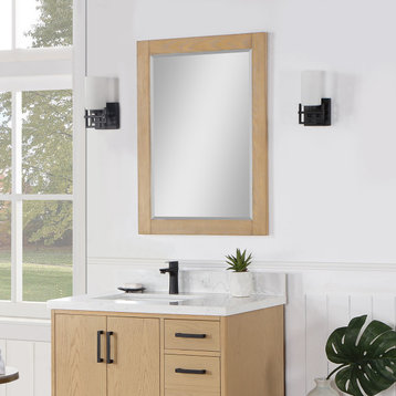 Ivy Rectangular Bathroom Wood Framed Wall Mirror, Washed Oak, 28"