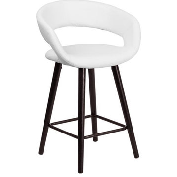 Brynn Series 23.75" High Cappuccino Wood Counter Height Stool, White Vinyl