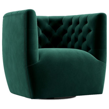 Rose Mid-Century Modern Tufted Back Velvet Swivel Chair  in Green