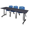 84" x 24" Kobe Training Table- Grey & 3 'M' Stack Chairs- Blue
