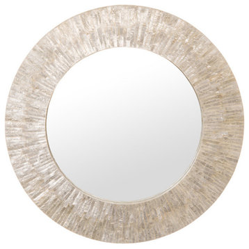 Round Capiz Seashell Sunray Wall Mirror, Off White