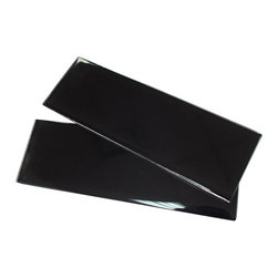 4x12 Glossy Black Subway Glass Mosaic Tiles - Home Accessories & Decor