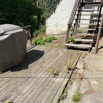 Patio, Wood Stairs, Monolithic Granite Steps & Stone Wall Project, Worcester MA