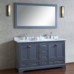 60 inch Gray Double Sink Bathroom Vanity Set with Mirror - Bathroom Vanities And Sink Consoles