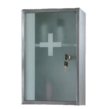 Lockable Series Medicine Cabinet, 9.75"x15.75", Frosted Safety Glass