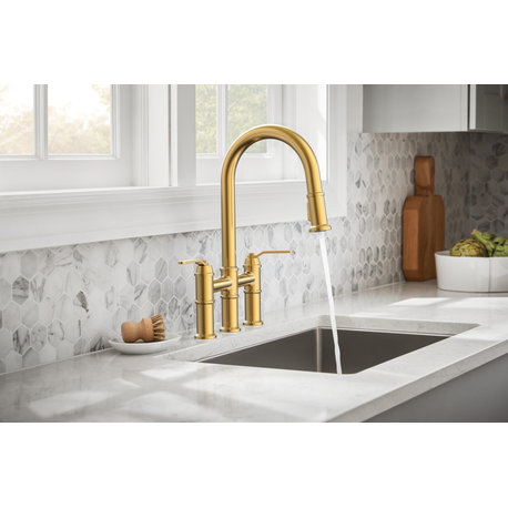 Kinzie Two Handle Pull-Down Bridge, Brushed Bronze