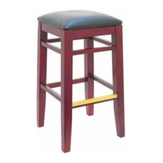 FDW - Backless Barstool, Mahogany Frame, Black Vinyl Seat - Bar Stools and Counter Stools