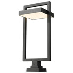 Z-Lite - Luttrel LED Outdoor Pier Mounted Fixture, Black - A cutting-edge solution for illuminating your contemporary patio deck or garden area this one-light outdoor pier mounted fixture delivers chic minimalism with its angular bold black finish aluminum frame. A sand blast finish white glass shade uses LED-integrated technology to provide a strong energy-efficient glow to light up evenings outdoors. The light is supported by a sturdy two-tiered base.