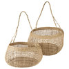 Nova Light Brown Seagrass Woven Round Baskets With Long Handles, 2-Piece Set