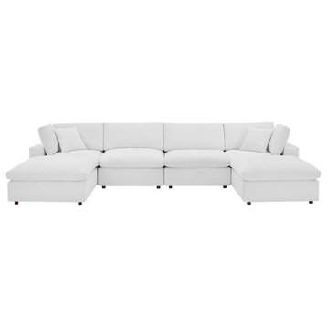 Commix Down Filled Overstuffed Performance Velvet 6-Piece Sectional, White