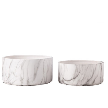 Round Ceramic Pot with Seamless Column Overlay Matte White Finish, Set of 2
